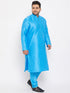 Vastramay Men's Plus Size Aqua Blue Silk Blend Kurta Pyjama Set